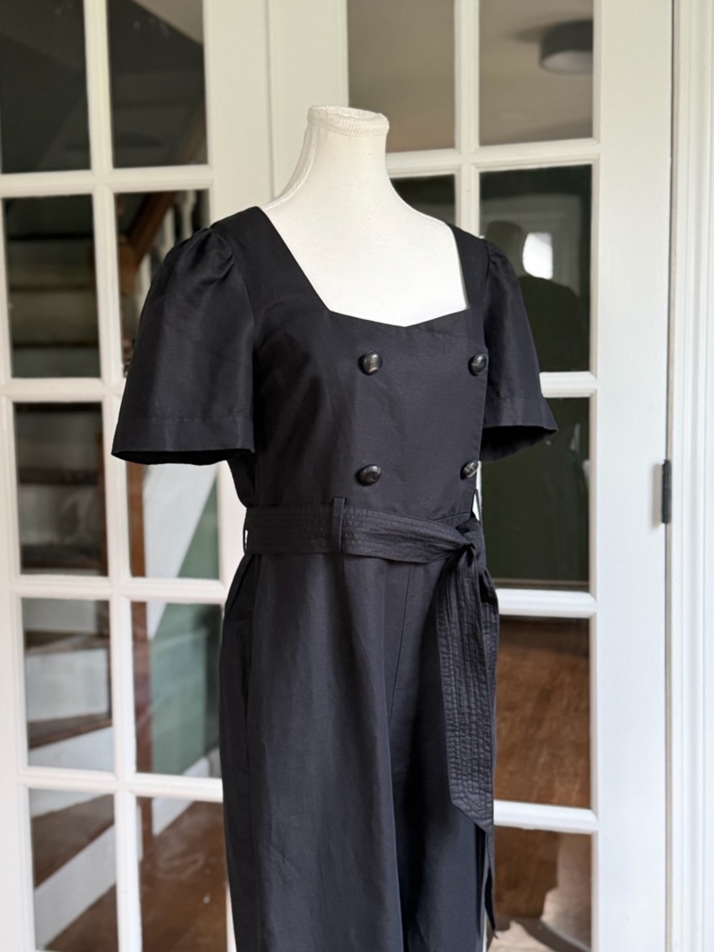 Kate Spade New York Black Cotton/Linen Twill Jumpsuit | Black | Size 6 - Picture 5 of 13